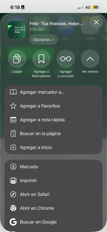Hoja de compartir de iOS con la opción Agregar a Inicio resaltada.